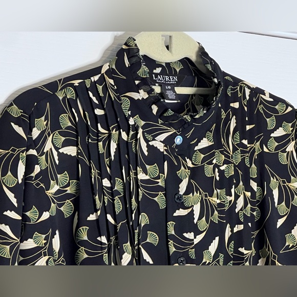 Ralph Lauren Gorgette Blouson-Sleeve Ginko Leaf Print Blouse - Picture 8 of 12
